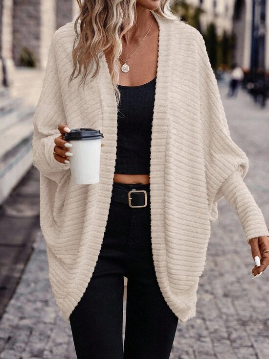 Sweaters - Apricot Casual Women's Batwing Sleeve Jacket